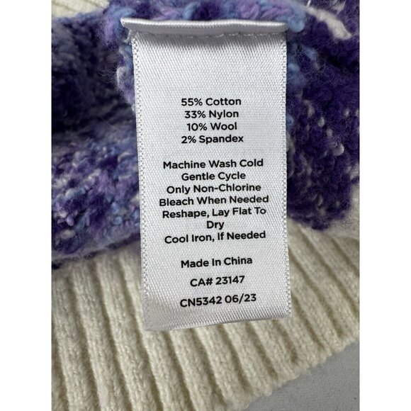 Talbots Fair Isle Knit L Sweater Purple White Cozy Nordic Oversized Cabincore - Picture 4 of 7